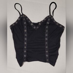 Black Ribbed Grommet Top ~ Corset Style Studded Tank ~ Medium